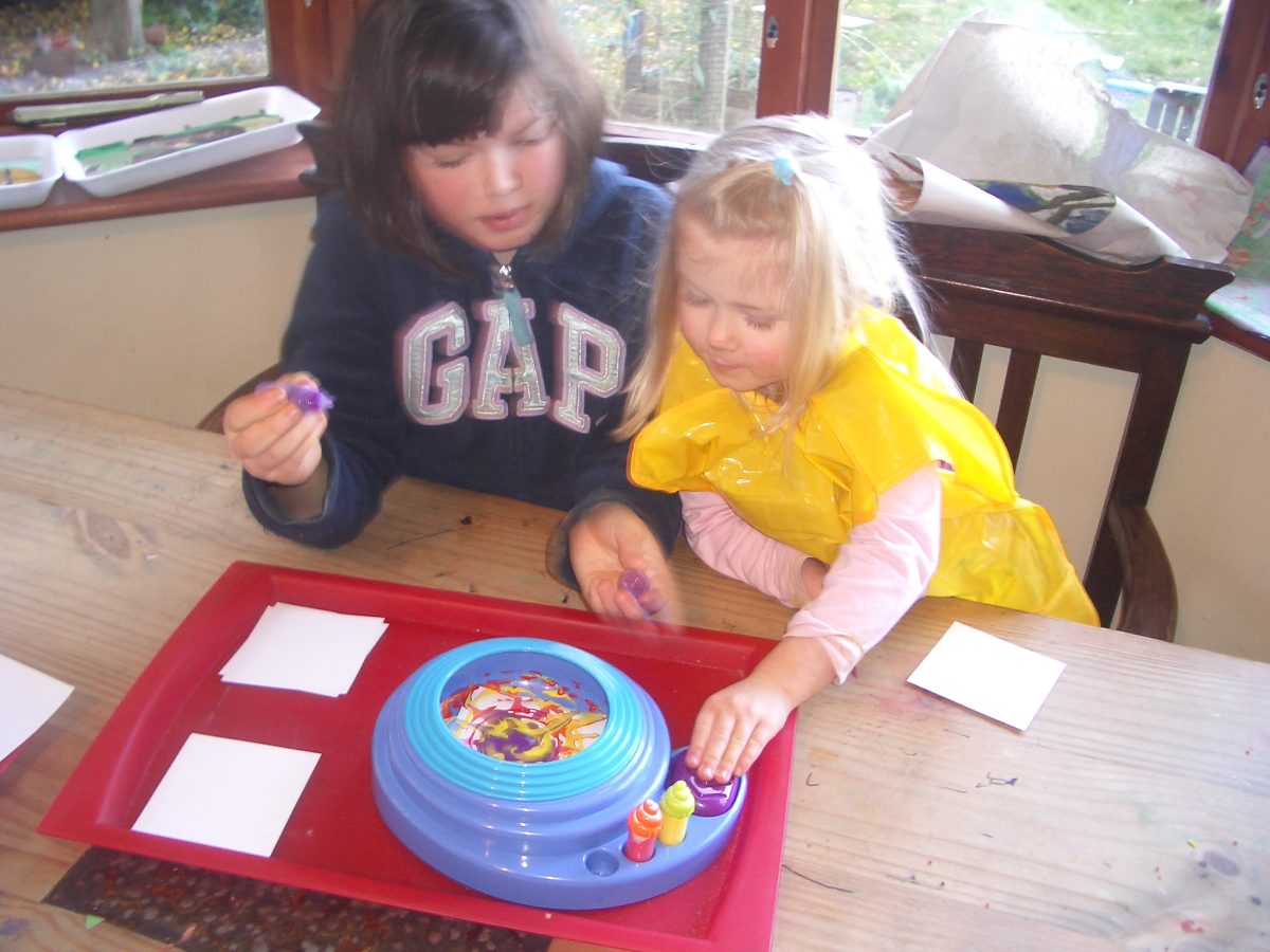 Two girls painting