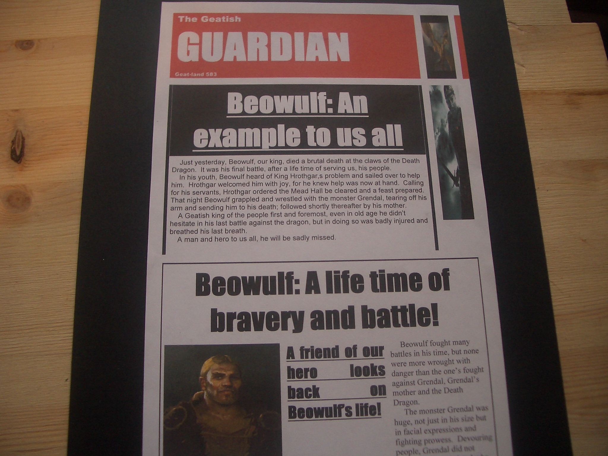 Homeschool Beowulf literature study: Newspaper
