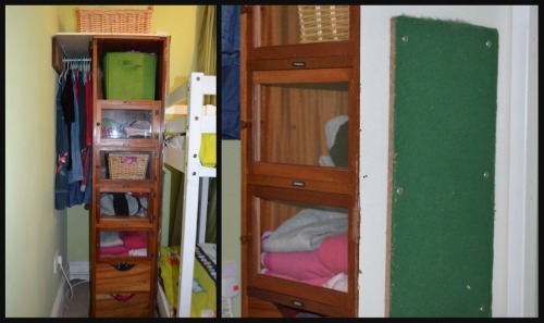 On the left is the wardrobe filled and on the right you can see the pinboard at the bottom